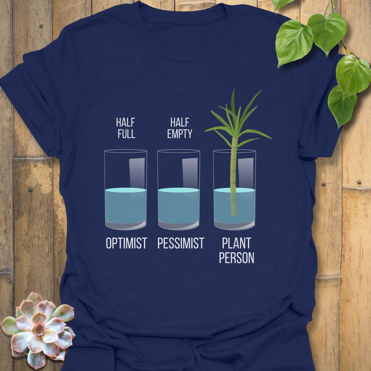 Navy t-shirt featuring the design Plant Person printed, stylish nature-inspired shirt.