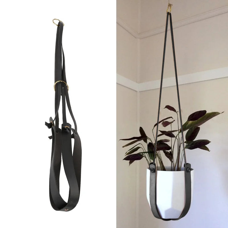 Scandinavian PU Leather Plant Hanger Black  - Clearance
