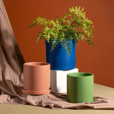 Nordic Industrial Style Colourful Ceramic Flowerpot with Tray