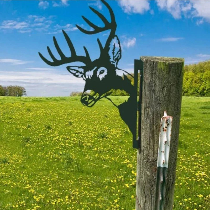 Metal Peeping Animal Wall Art Sculpture