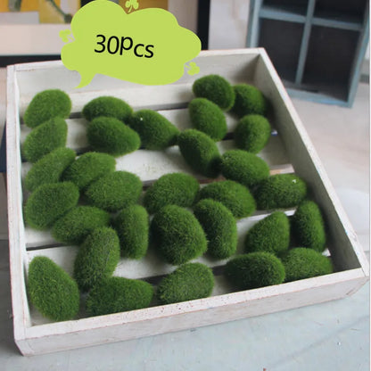 Lush Artificial Moss Stones for Decor and Crafting - 30Pces