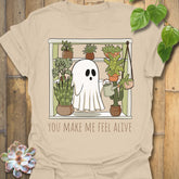 Sand t-shirt featuring the design Feel Alive printed halloween motivational graphic tee.