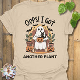 Sand t-shirt featuring the design Got Another Plant printed in bold black letters, halloween gardening tee.