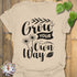Sand t-shirt featuring the design Grow Your Own Way printed in bold black letters, positive garden shirt