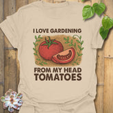 Sand t-shirt featuring the design I Love Gardening printed in bold letters, garden lover t-shirt.