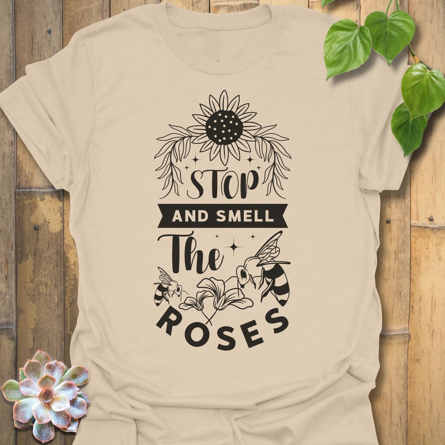 Sand t-shirt featuring the design The Roses printed in artistic flower, floral graphic tee.