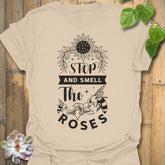 Sand t-shirt featuring the design The Roses printed in artistic flower, floral graphic tee.