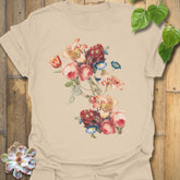 Sand t-shirt featuring the design Victorian Bloom printed in elegant floral artwork, vintage flower shirt.