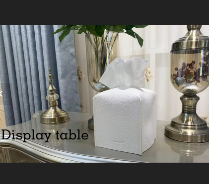PU Leather Square Tissue Box Cover Beige – 12.7cm -Clearance