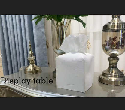 PU Leather Square Tissue Box Cover Beige – 12.7cm -Clearance