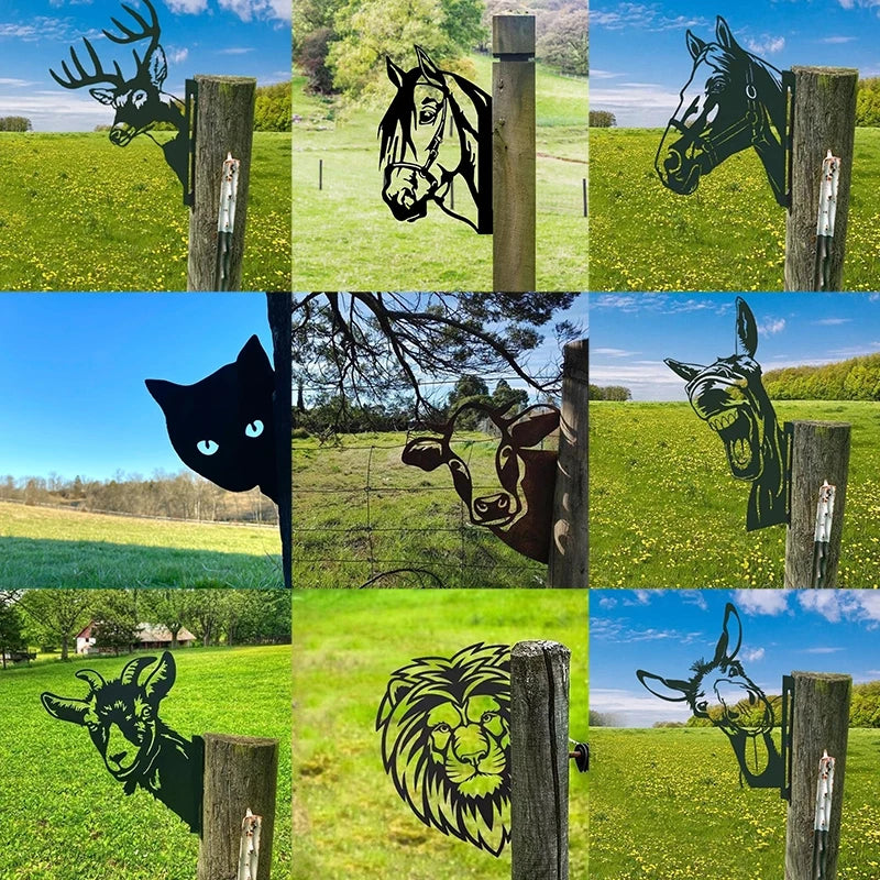 Metal Peeping Animal Wall Art Sculpture