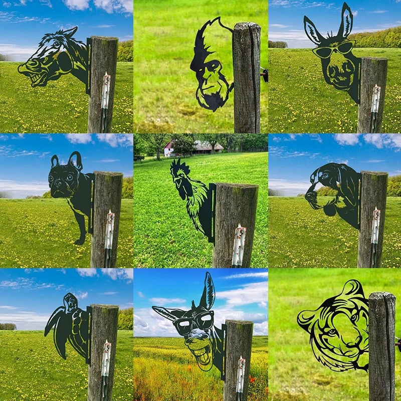 Metal Peeping Animal Wall Art Sculpture