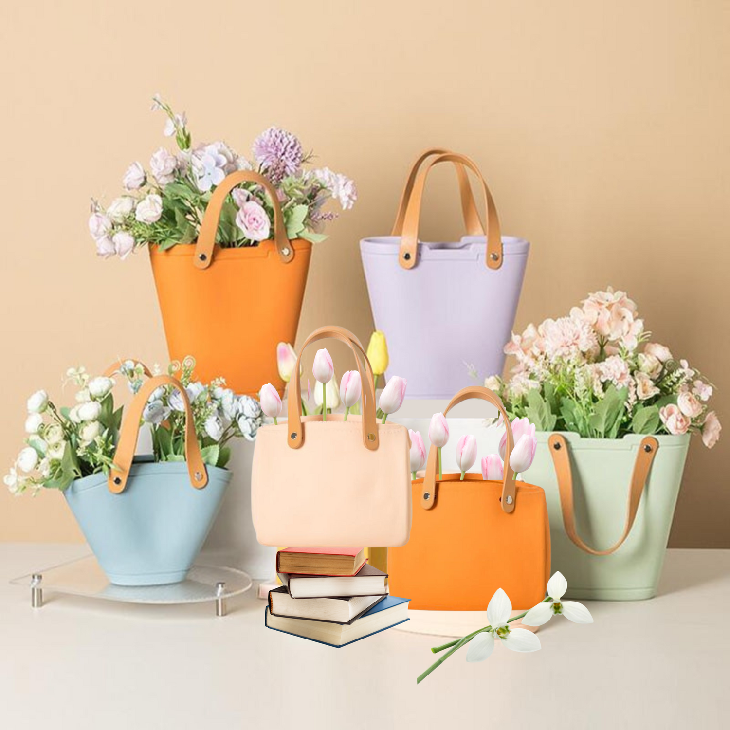 Handbag Vase Handbag Shape Ceramic Vase, Flower Arrangement Flowerpot for  Tabletop Indoor Living Room Bedroom Decor -red-C