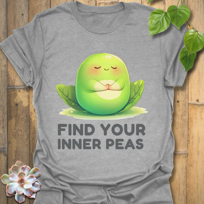 Sport Grey t-shirt featuring the design Find Your Inner Peas printed in bold green letters with playful pea graphics