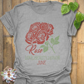 Sport Grey t-shirt featuring the design June Rose with a rose flower print, a comfortable floral graphic shirt for casual outfits.