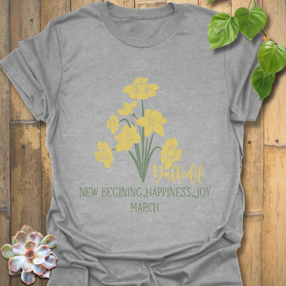 Sport Grey t-shirt featuring the design March Daffodil with a print of flower Rose, a stylish flower graphic tee.