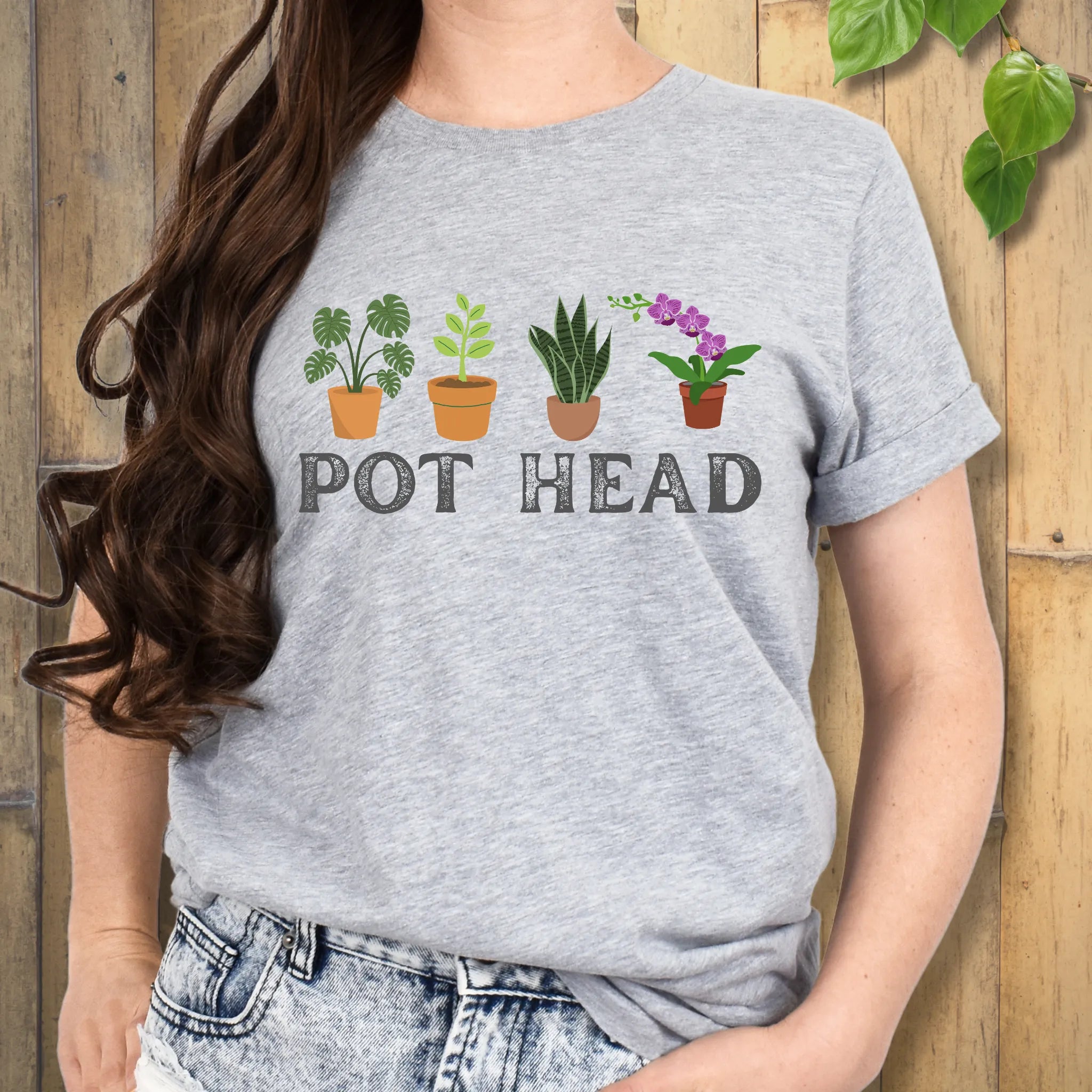 Sport Grey t-shirt featuring the design Pot Head with flowers in a pot, casual plant graphic tee.