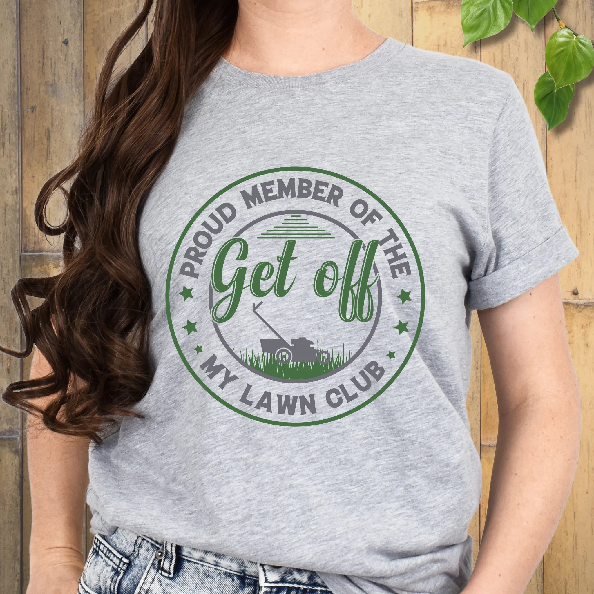Sport Grey t-shirt featuring the design Proud Member of the My Lawn Club with casual lawn care style.