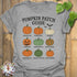 Sport Grey t-shirt featuring the design Pumpkin Patch Guide printed in black letters, Halloween pumpkin tee.