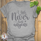 Sport grey gardening t-shirt featuring the design A Little Dirt Never Hurt Anyone in casual text print.
