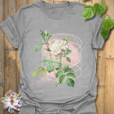 Sport grey t-shirt displaying the Blossom Whisper design with a simple flower print