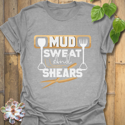 Sport grey unisex t-shirt featuring the design Mud Sweat And Shears, comfortable gardening tee for men and women.