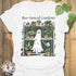 White t-shirt featuring the design Boo – Tanical Gardener printed in bold Halloween gardening shirt.