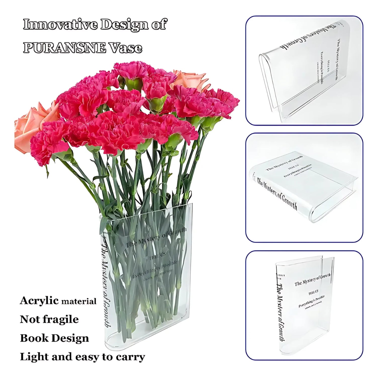 Acrylic Book Flower Vase - Modern Decorative Home Decor Flower Vase