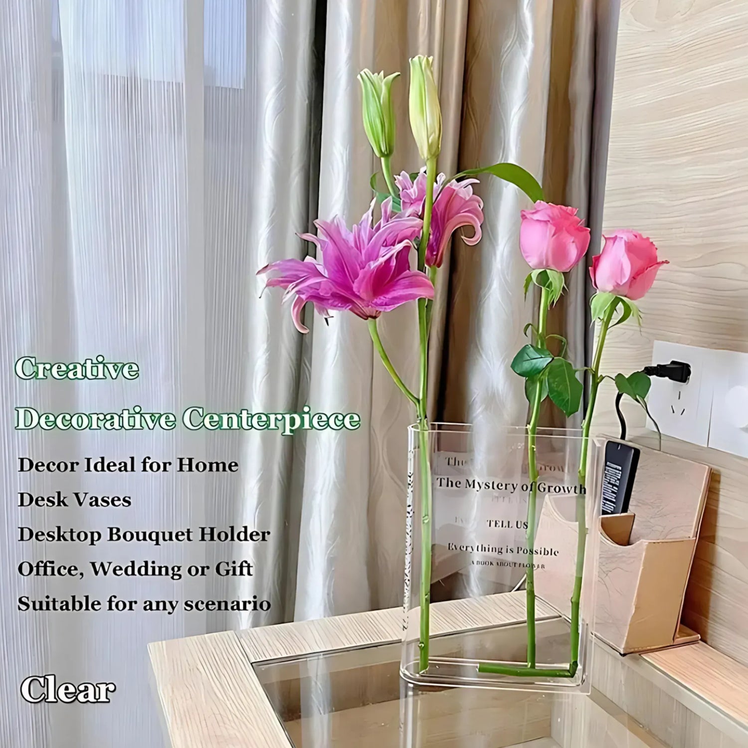 Acrylic Book Flower Vase - Modern Decorative Home Decor Flower Vase