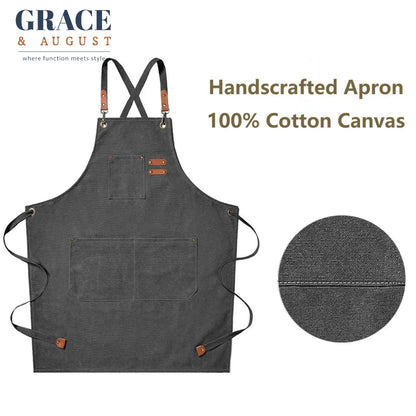 Adjustable Cross-Back Canvas Apron | Durable with Large Pockets – Ideal for BBQ, Workshop, and Crafting Apron