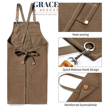 Adjustable Cross-Back Canvas Apron | Durable with Large Pockets – Ideal for BBQ, Workshop, and Crafting Apron