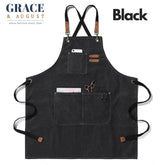Adjustable Cross-Back Canvas Apron | Durable with Large Pockets – Ideal for BBQ, Workshop, and Crafting black / OneSize Apron