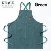 Adjustable Cross-Back Canvas Apron | Durable with Large Pockets – Ideal for BBQ, Workshop, and Crafting Green / OneSize Apron