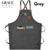 Adjustable Cross-Back Canvas Apron | Durable with Large Pockets – Ideal for BBQ, Workshop, and Crafting grey / OneSize Apron