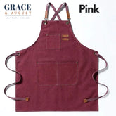Adjustable Cross-Back Canvas Apron | Durable with Large Pockets – Ideal for BBQ, Workshop, and Crafting pink / OneSize Apron