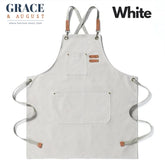 Adjustable Cross-Back Canvas Apron | Durable with Large Pockets – Ideal for BBQ, Workshop, and Crafting white / OneSize Apron