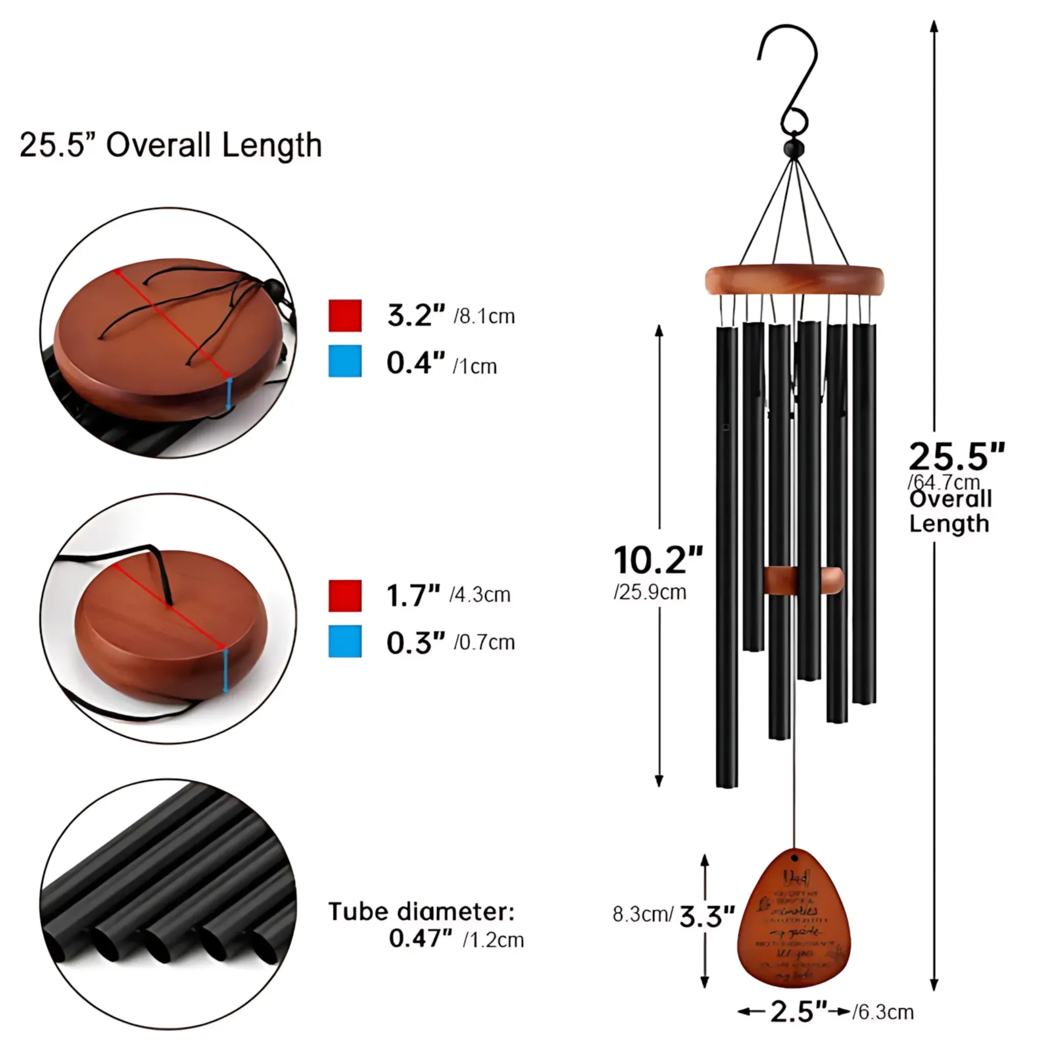 Aluminum Wind Chimes – 6-Tube, Soothing Outdoor Decor 64.7x8.1cm Wind Chime