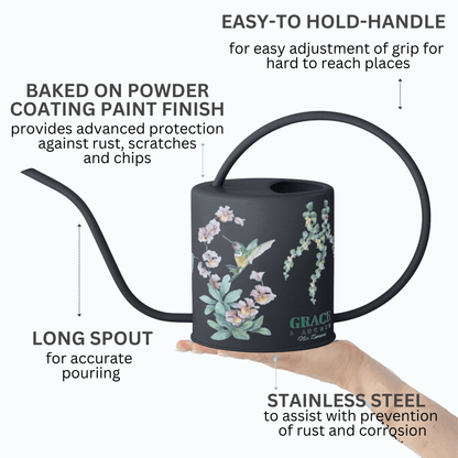 Black Hummingbird Watering Can – 1.5L Stainless Steel Indoor Plant Watering Can - Clearance Item Watering Can