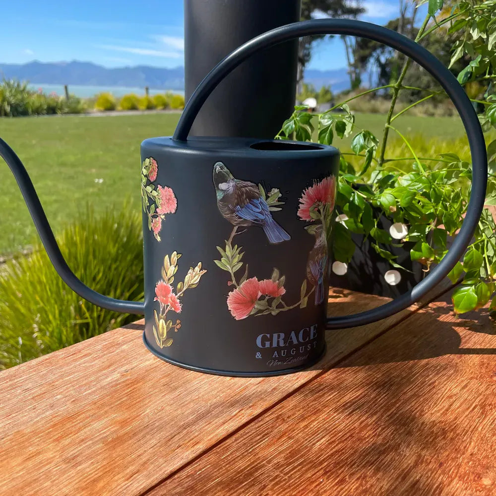 Black Tui Pōhutukawa Watering Can – 1.5L Stainless Steel Indoor Plant Watering Can Watering Can