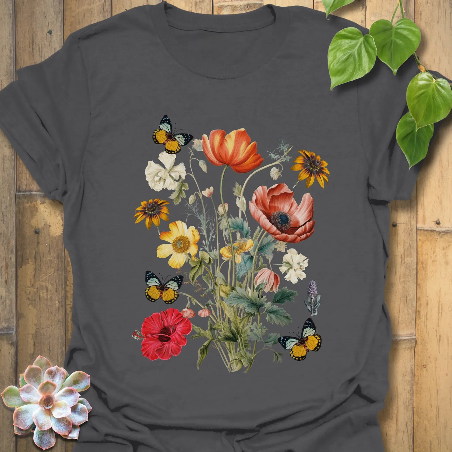 Butterfly Blooms T-shirt Charcoal / S T-Shirt