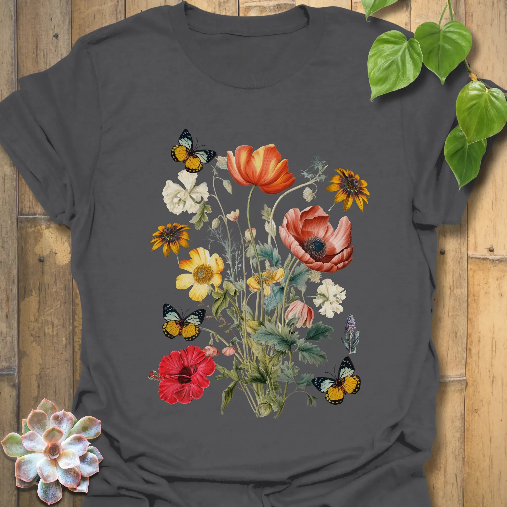 Butterfly Blooms T-shirt Charcoal / S T-Shirt
