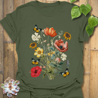Butterfly Blooms T-shirt Military Green / S T-Shirt