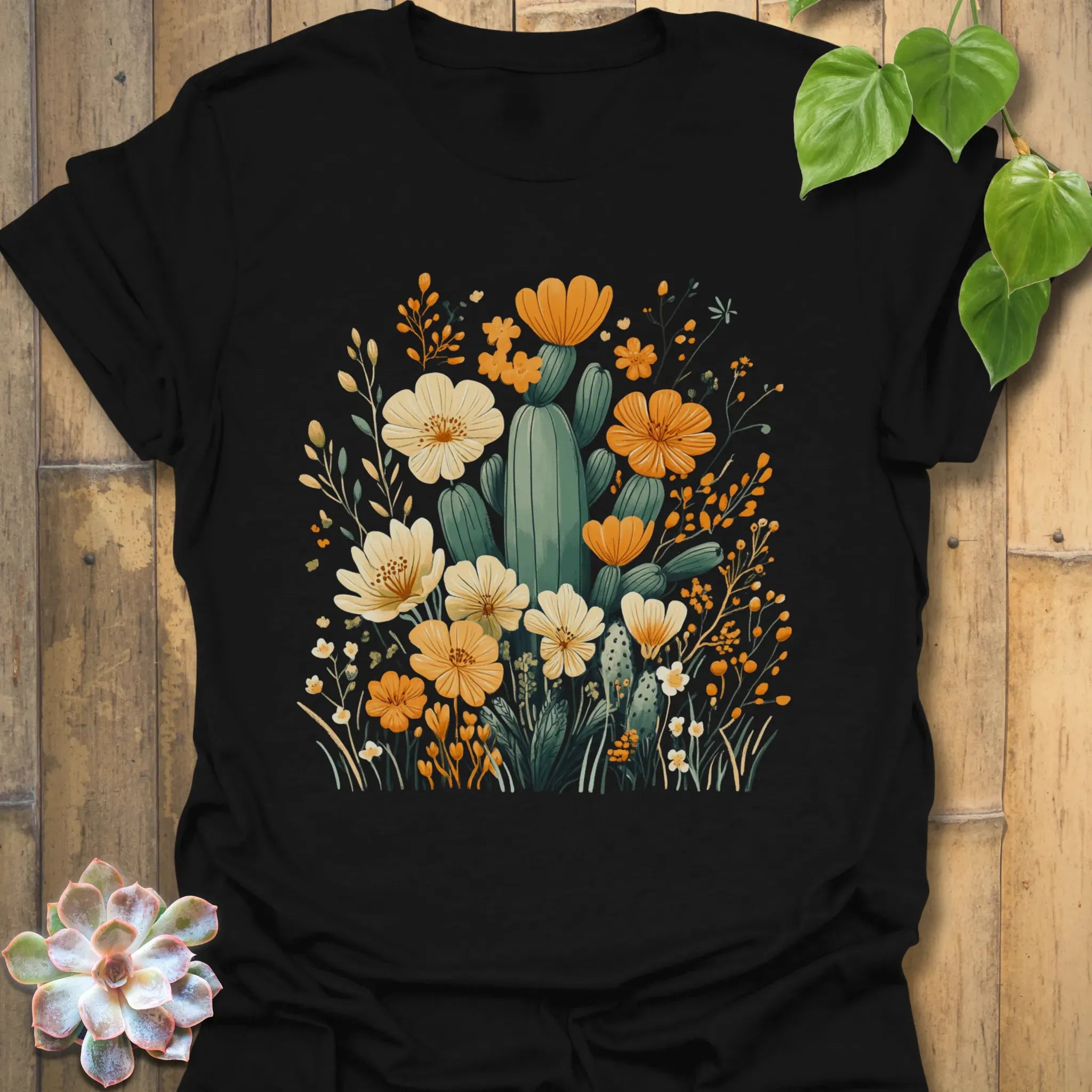 Cactus &amp; Petals T-Shirt Black / S T-Shirt