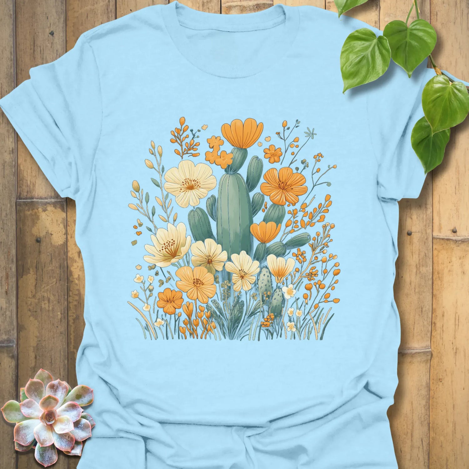 Cactus &amp; Petals T-Shirt Light Blue / S T-Shirt