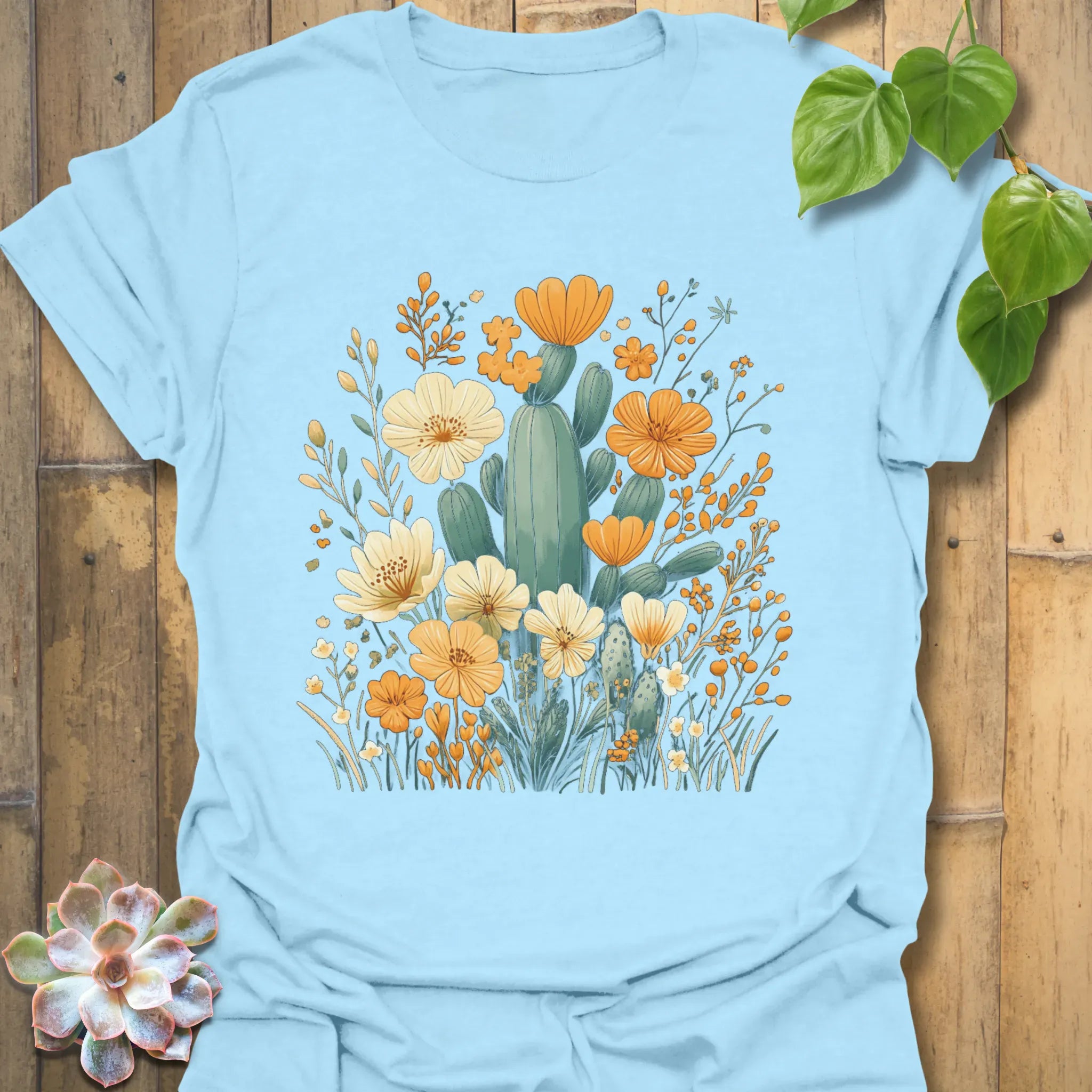 Cactus &amp; Petals T-Shirt Light Blue / S T-Shirt