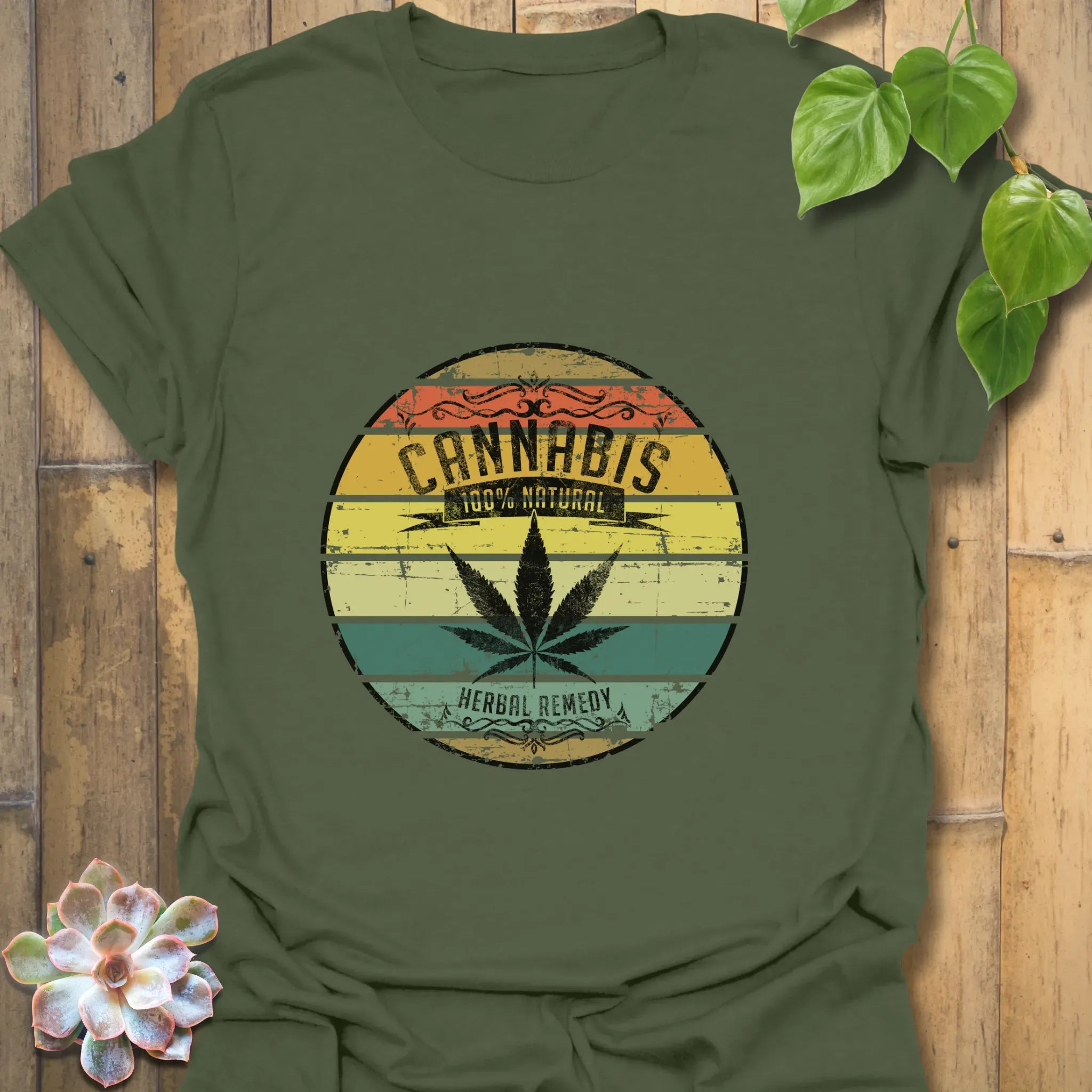 Cannabis – 100% Natural Herbal Remedy T-shirt Military Green / S T-Shirt