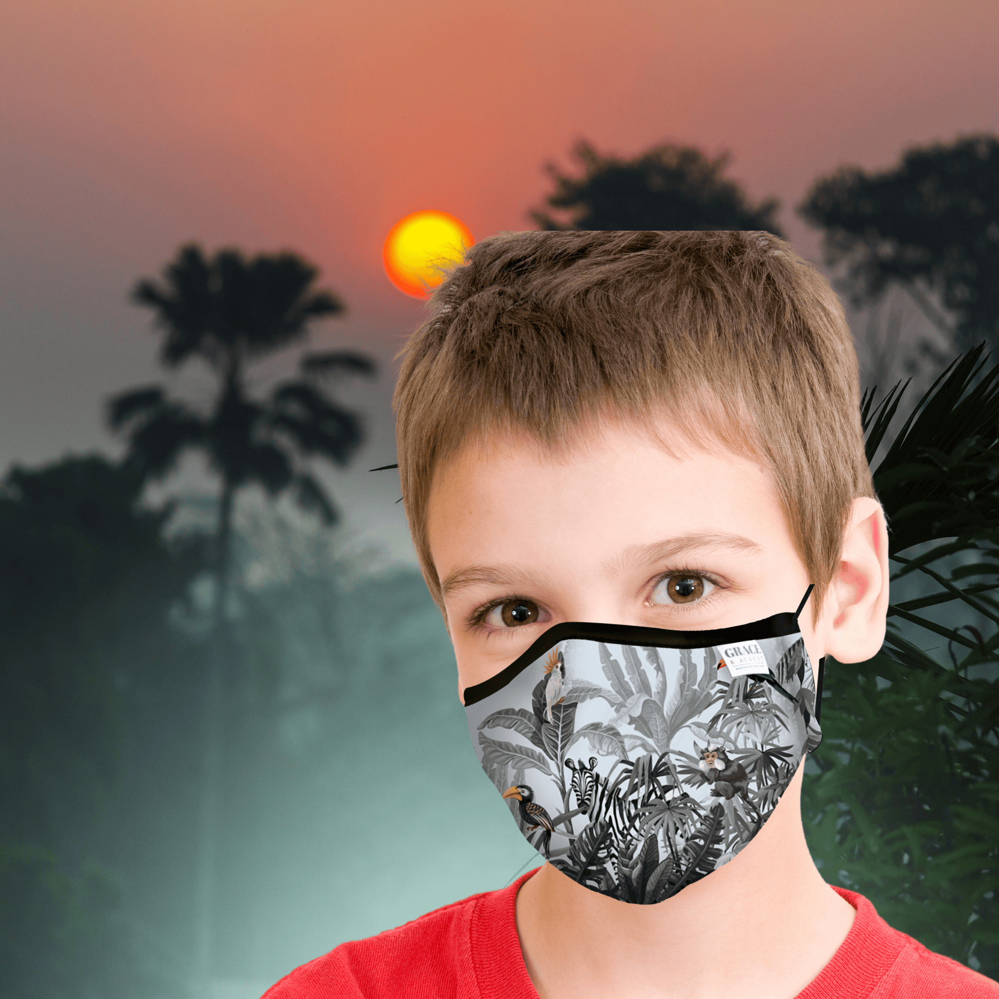 Child Face Mask Reusable with Filter Pocket | Cloth mask with two 2.5 Filters- The Jungle Face masks