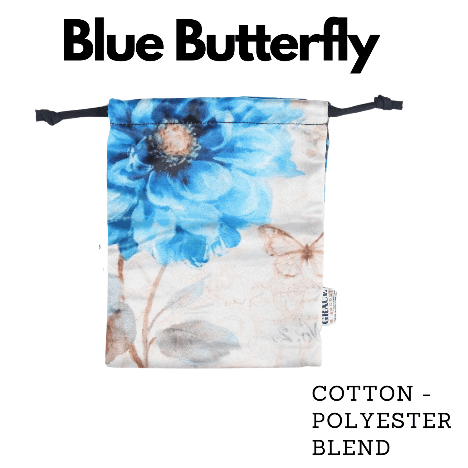Cotton blend Drawstring Storage Bag - Perfect for Everyday Use- Blue Butterfly Face masks