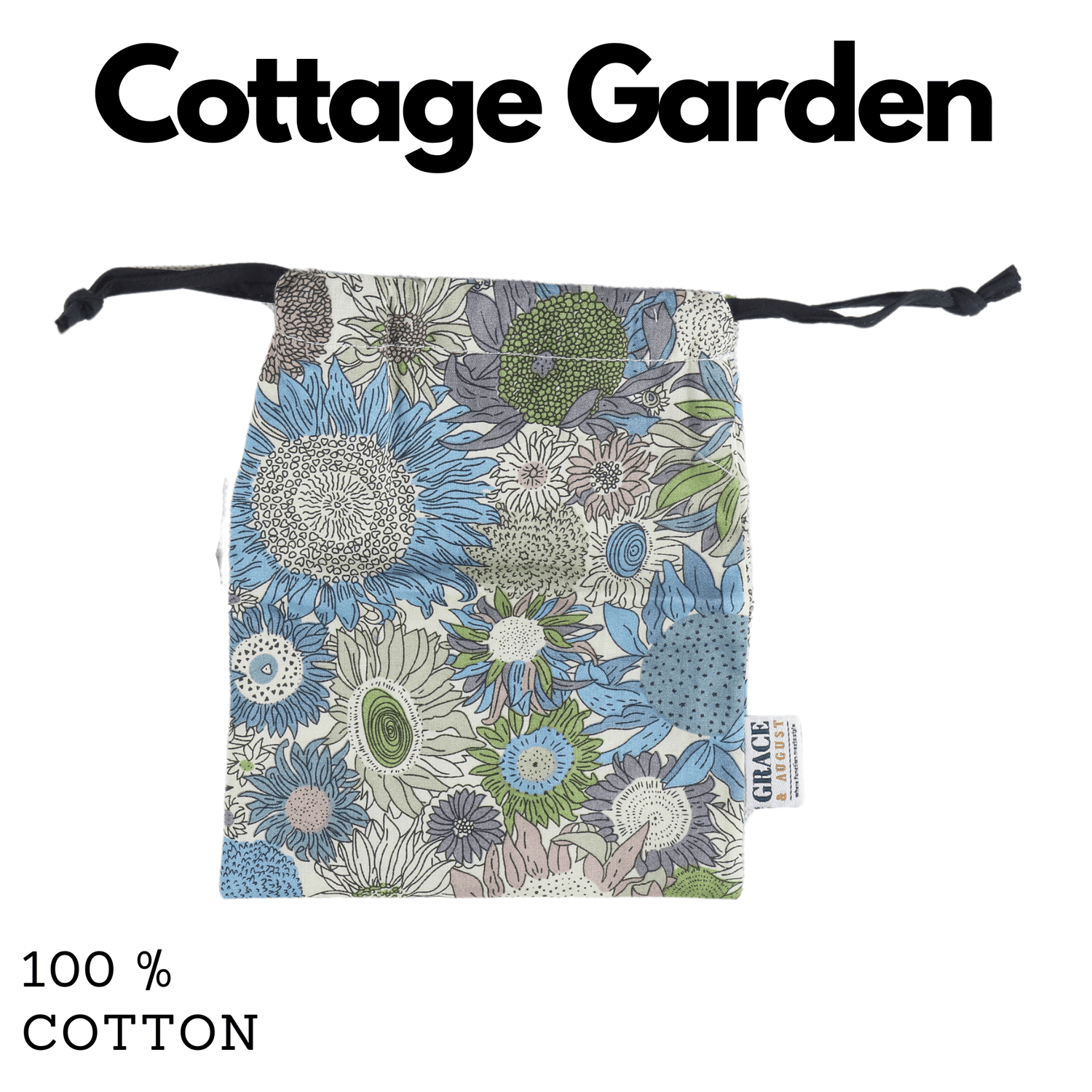 Cotton Drawstring Storage Bag - Perfect for Everyday Use- Cottage Garden Face masks