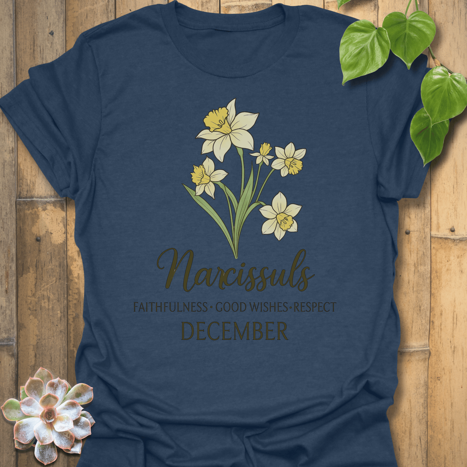 December Narcissus T-shirt Heather Navy / S T-Shirt